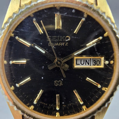 Seiko President Watch Women 24mm Black Dial Gold Daydate Round New Battery VTG1