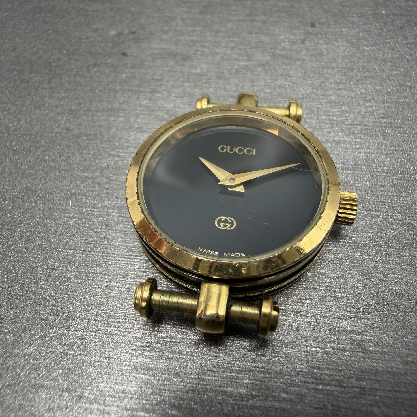 Gucci 2000L Watch Women 22mm Black Dial Gold Plated Round New Battery VTG UNFDH6