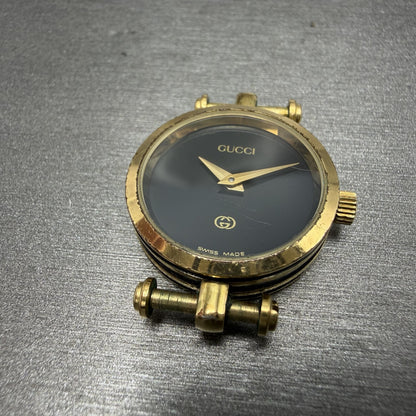 Gucci 2000L Watch Women 22mm Black Dial Gold Plated Round New Battery VTG UNFDH6