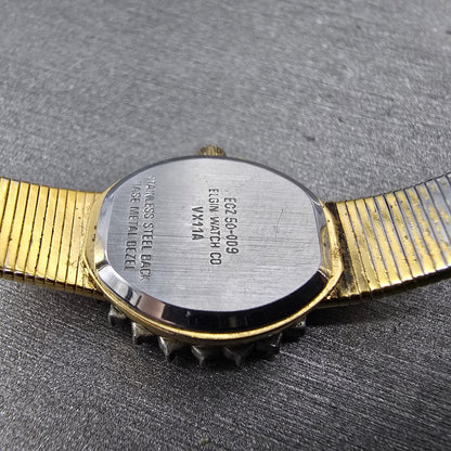 Elgin Watch Women 16mm Silver Dial Gold Tone Oval Crystal Accents New Battery9