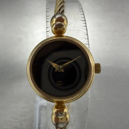 Gucci Watch Women 20mm Black Dial Gold Plated Round 2047L New Battery Vintage1