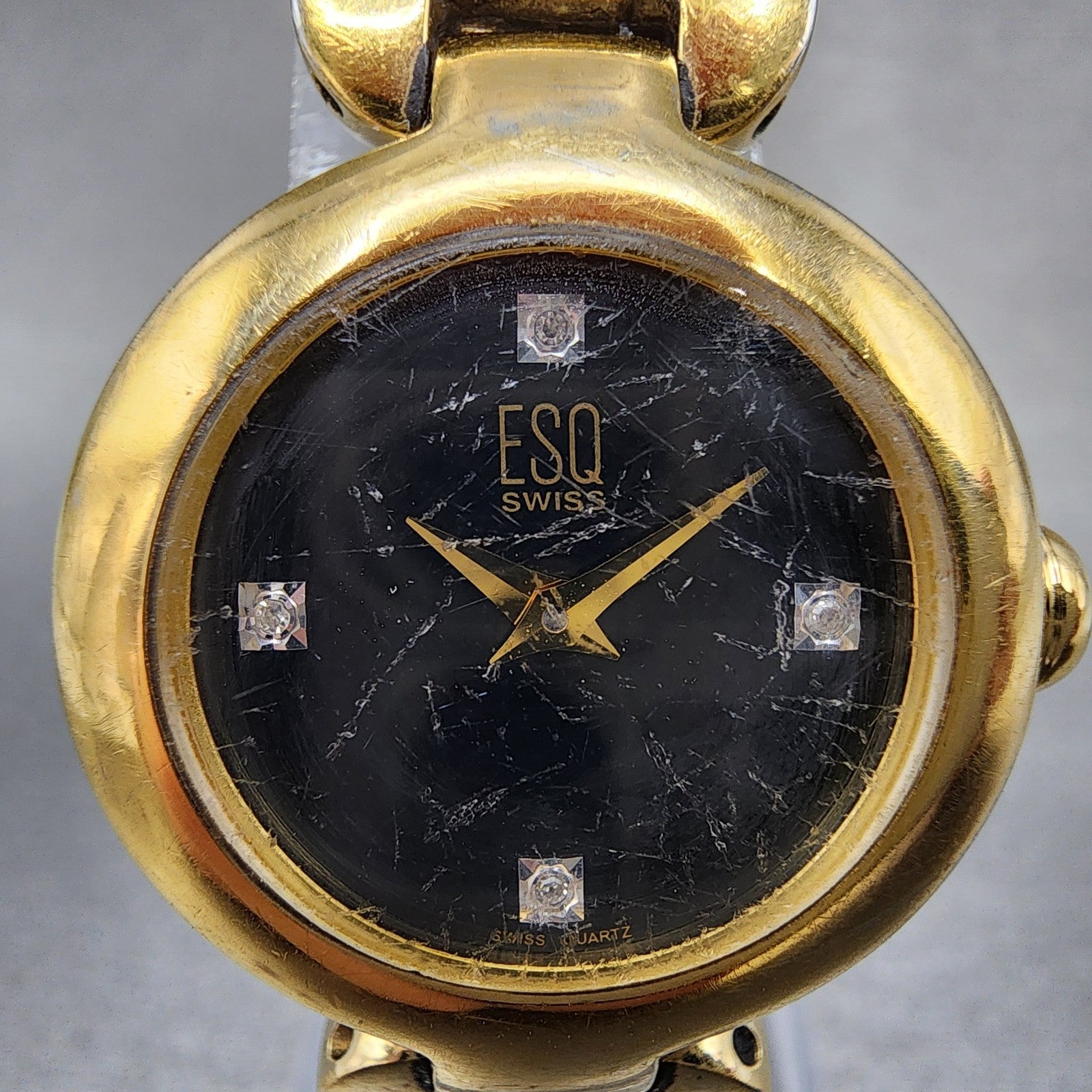 ESQ Watch Women 25mm Black Dial Gold Tone Round E5311 New Battery1
