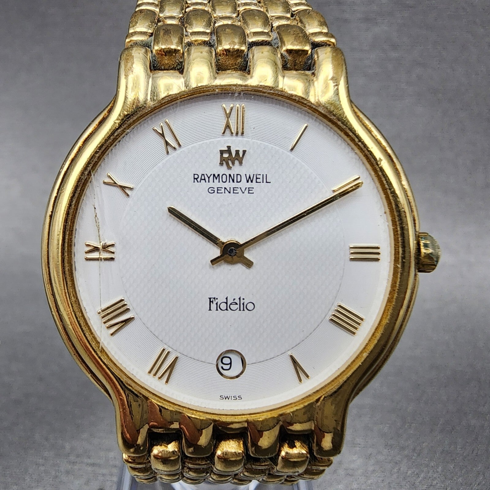 Raymond Weil Fidelio Watch Men 32mm White Dial Gold Plated Date Round New BattB21