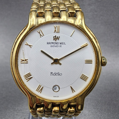 Raymond Weil Fidelio Watch Men 32mm White Dial Gold Plated Date Round New BattB21