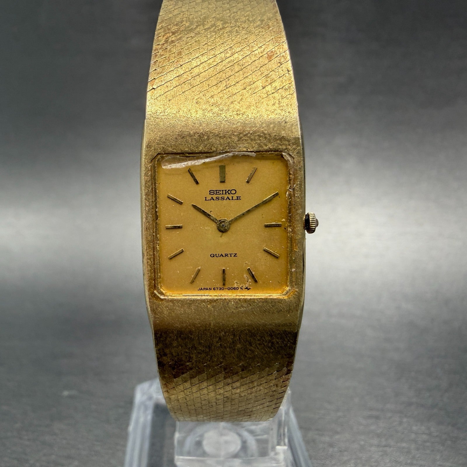 Seiko Lassale Tank Watch Women 17mm Champagne Dial Gold Tone 6730-5019 PARTS0