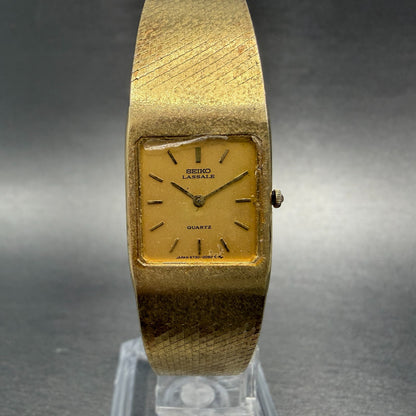 Seiko Lassale Tank Watch Women 17mm Champagne Dial Gold Tone 6730-5019 PARTS0