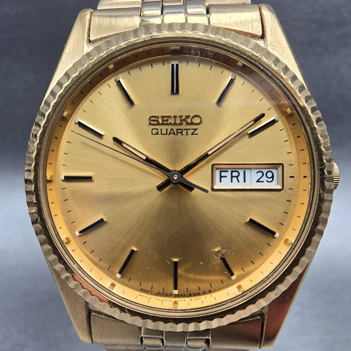 Seiko President Watch Men 36mm Gold Dial Gold Tone Daydate 7N43-8111 New Battery1