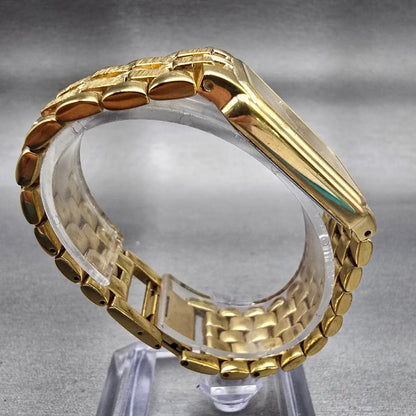 Bulova Watch Men 27mm Champagne Dial Gold Tone Rectangle New Battery Vintage8
