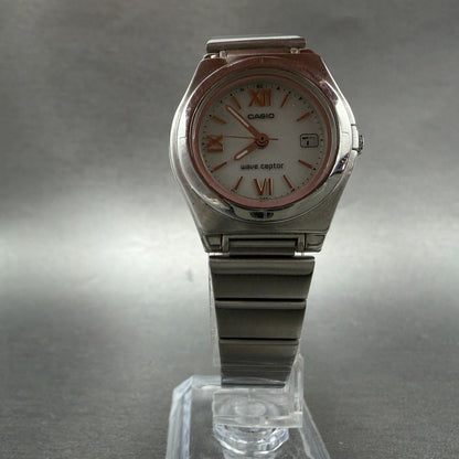 Casio Waveceptor Watch Women 28mm White Dial Silver Tone Date LWQ-10 Works Solar5