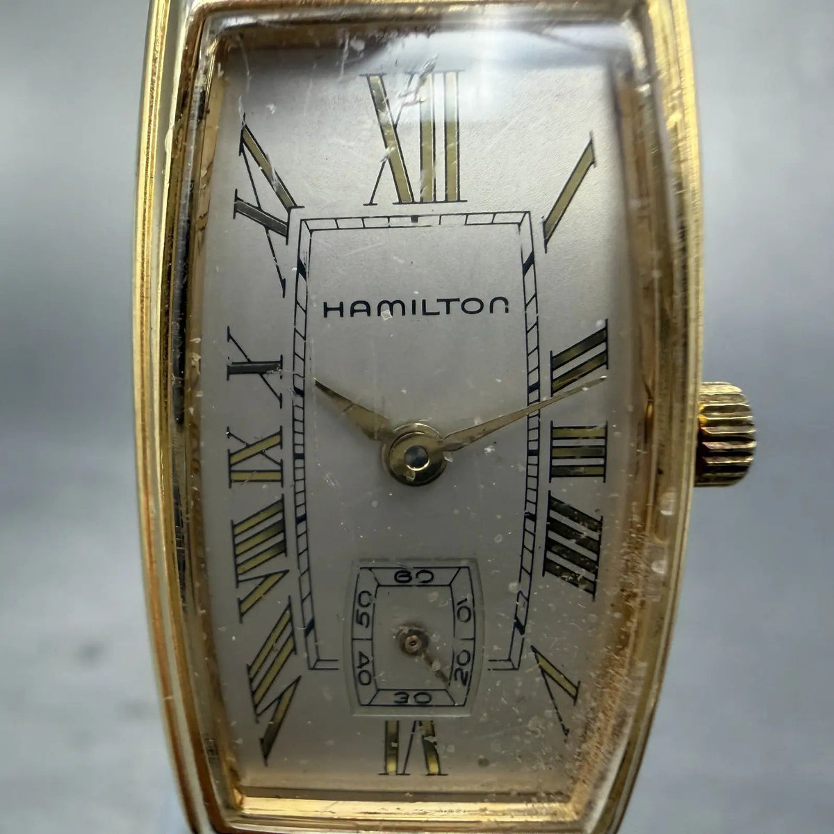 Hamilton Tank Watch Women 18mm Gray Dial Gold Tone Rectangle New Battery1