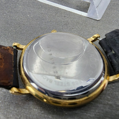 Movado Watch Men 34mm Black Dial Gold Tone Round 87E40885 New Battery9