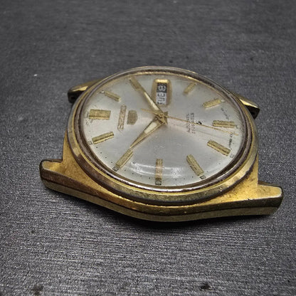 Seiko 5 Automatic Watch men Silver Dial Gold Tone Daydate 6119-8090 PARTS VTG4