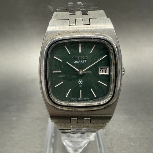 Seiko Watch Women 25mm Green Dial Silver Tone Date READ!!! 7902-5020 New Battery0