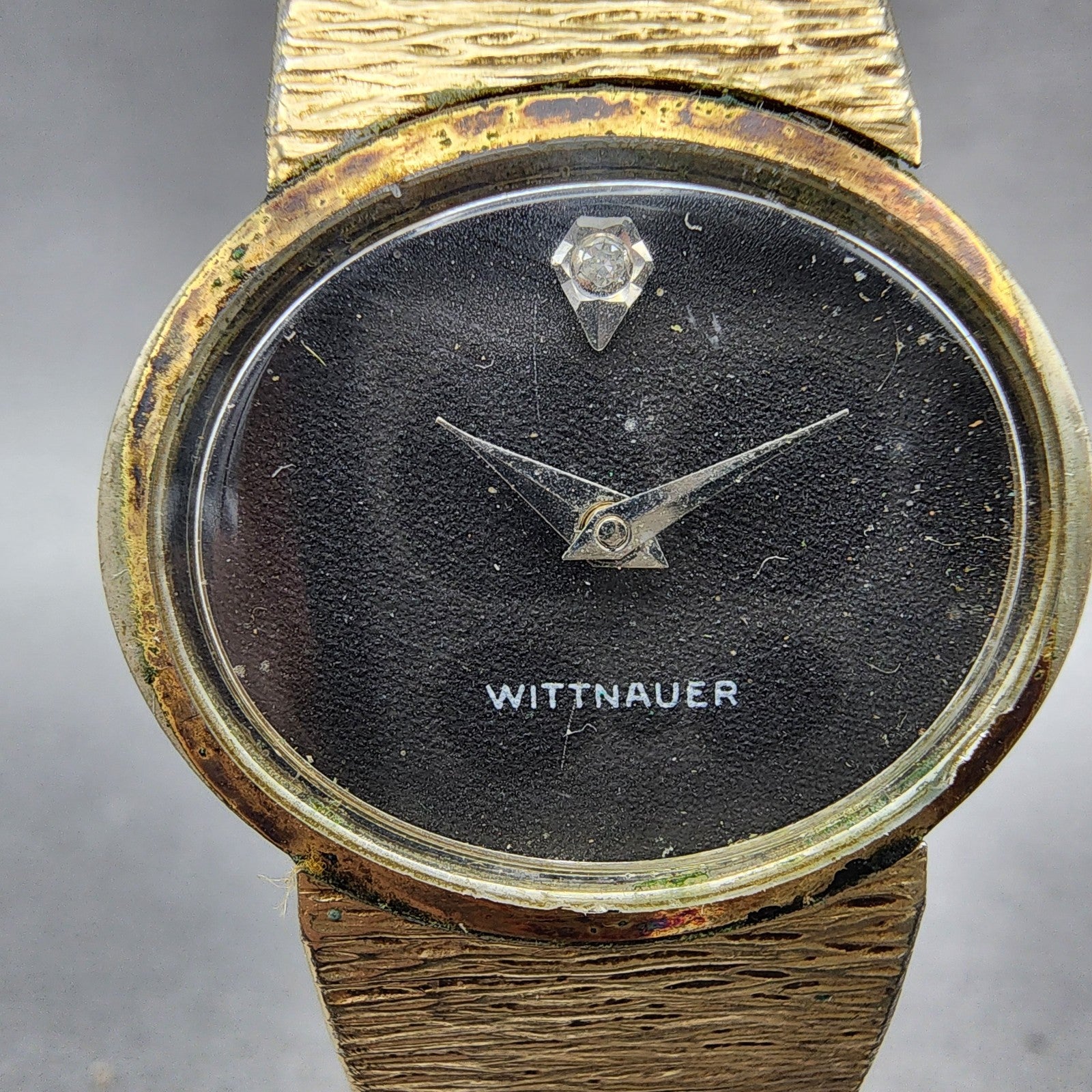 Wittnauer Watch Women 28mm Black Dial Gold Tone Oval Manual Wind Runs VTG1