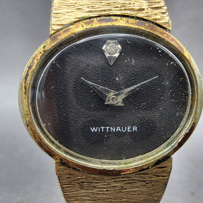 Wittnauer Watch Women 28mm Black Dial Gold Tone Oval Manual Wind Runs VTG1