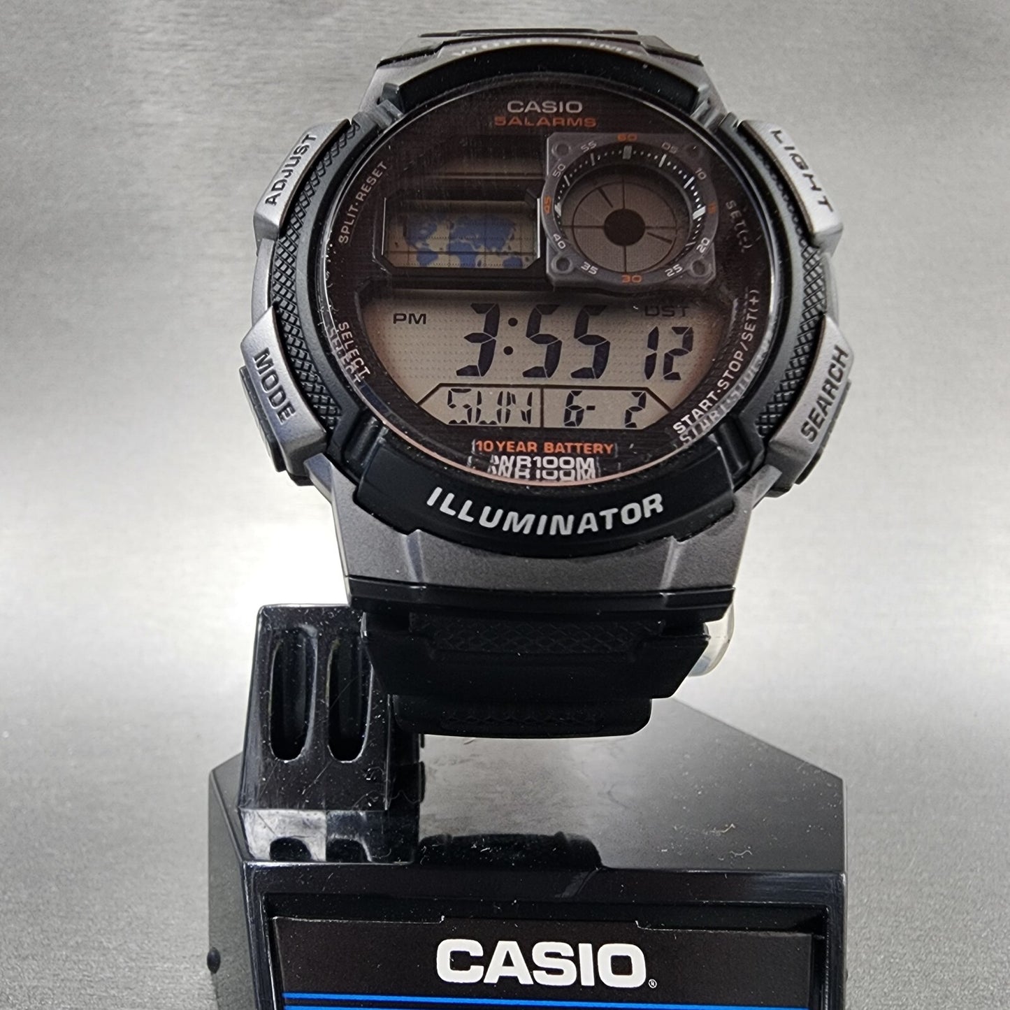 Casio AE1000W Watch Men 41mm Digital Black Gray Tone World Time Alarm New batt6