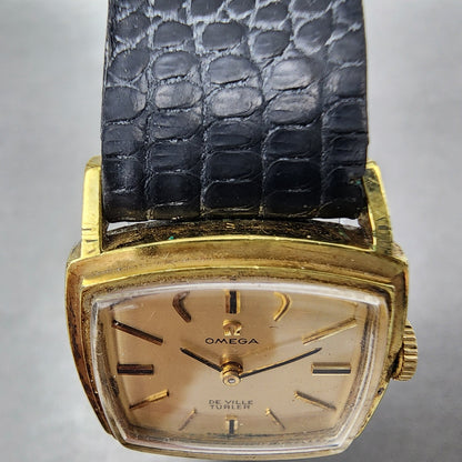 Omega De Ville Turler Watch Women 23mm Gold Dial Gold Plated Cal 620 Runs4