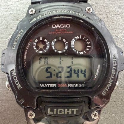 Casio Illuminator W-214HC Watch Men 45mm Black Alarm Chrono Digital New Battery1