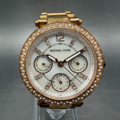 Michael Kors Mini Parker Watch Women 33mm MOP Dial Rose Gold Tone Daydate NewBat0