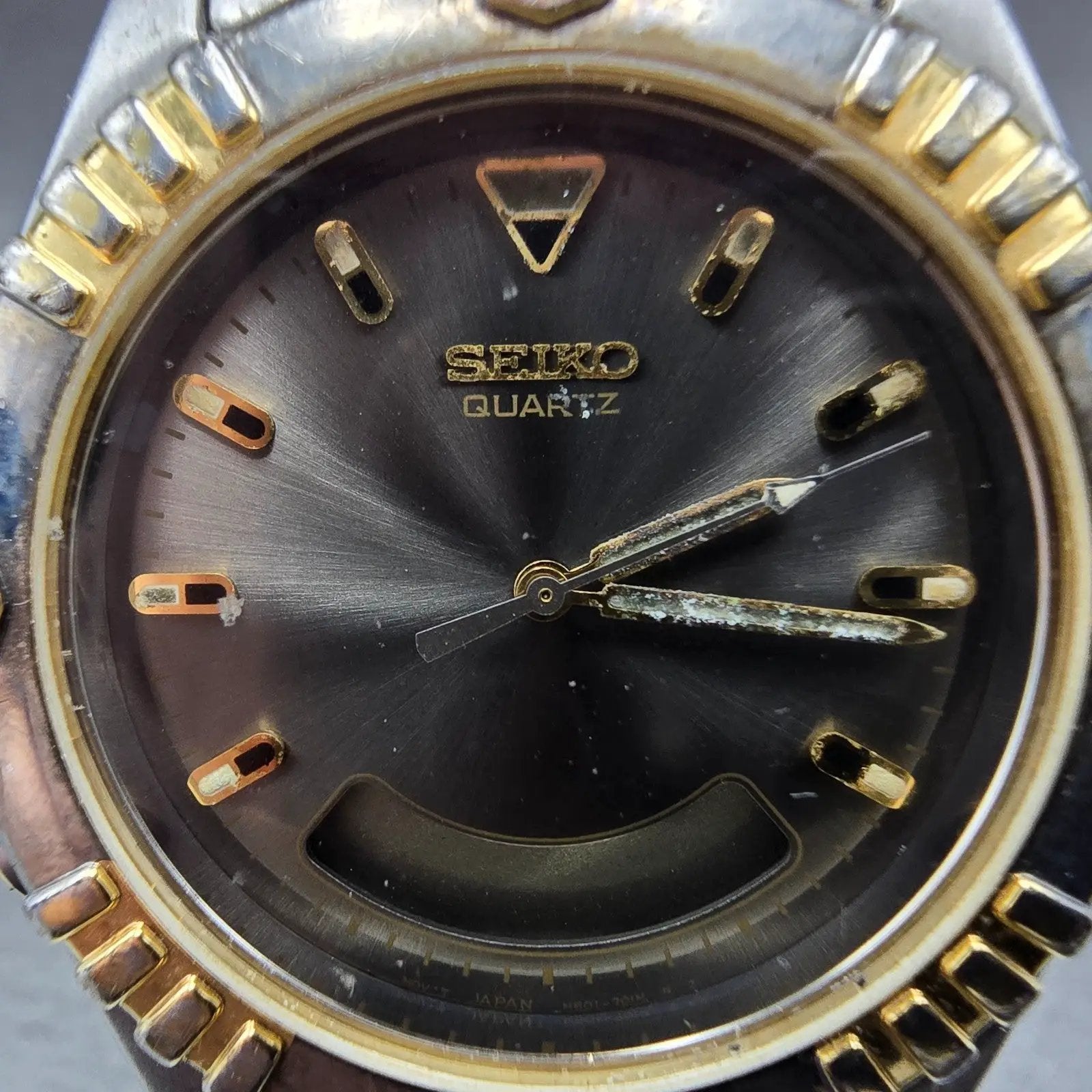 Seiko Ani Digi Watch Men 38mm Black Dial Two Tone Chrono Alarm H801-7038 PARTS2