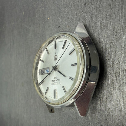 Seiko QR Watch Men 37mm Silver Dial Silver Tone Daydate Round 3863-7001 PARTS FG4