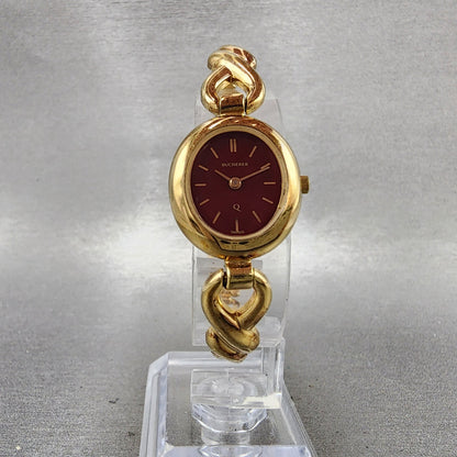 Bucherer Q Watch Women 19mm Red Dial Gold Tone Oval 980.599 New Battery5