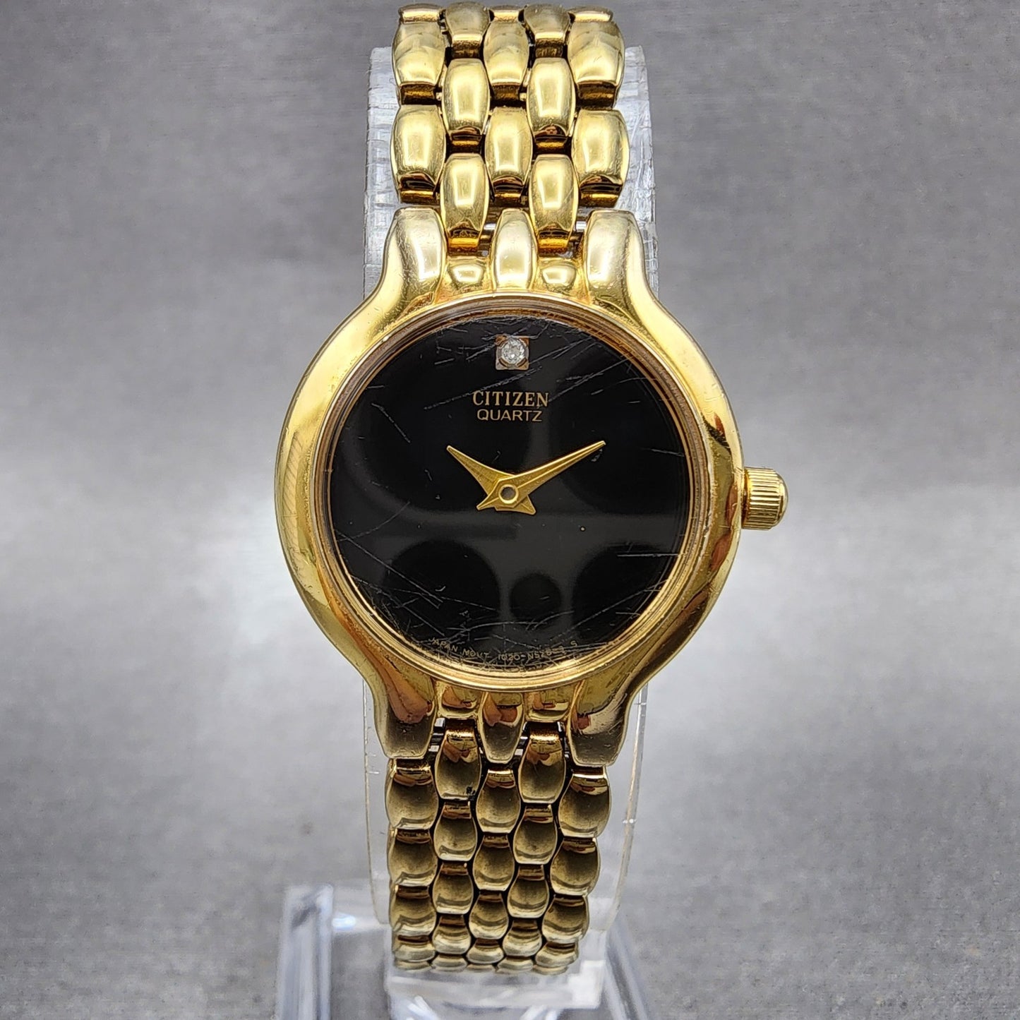 Citizen Watch Women 22mm Black Dial Gold Tone Round 1020S54554 New Battery0