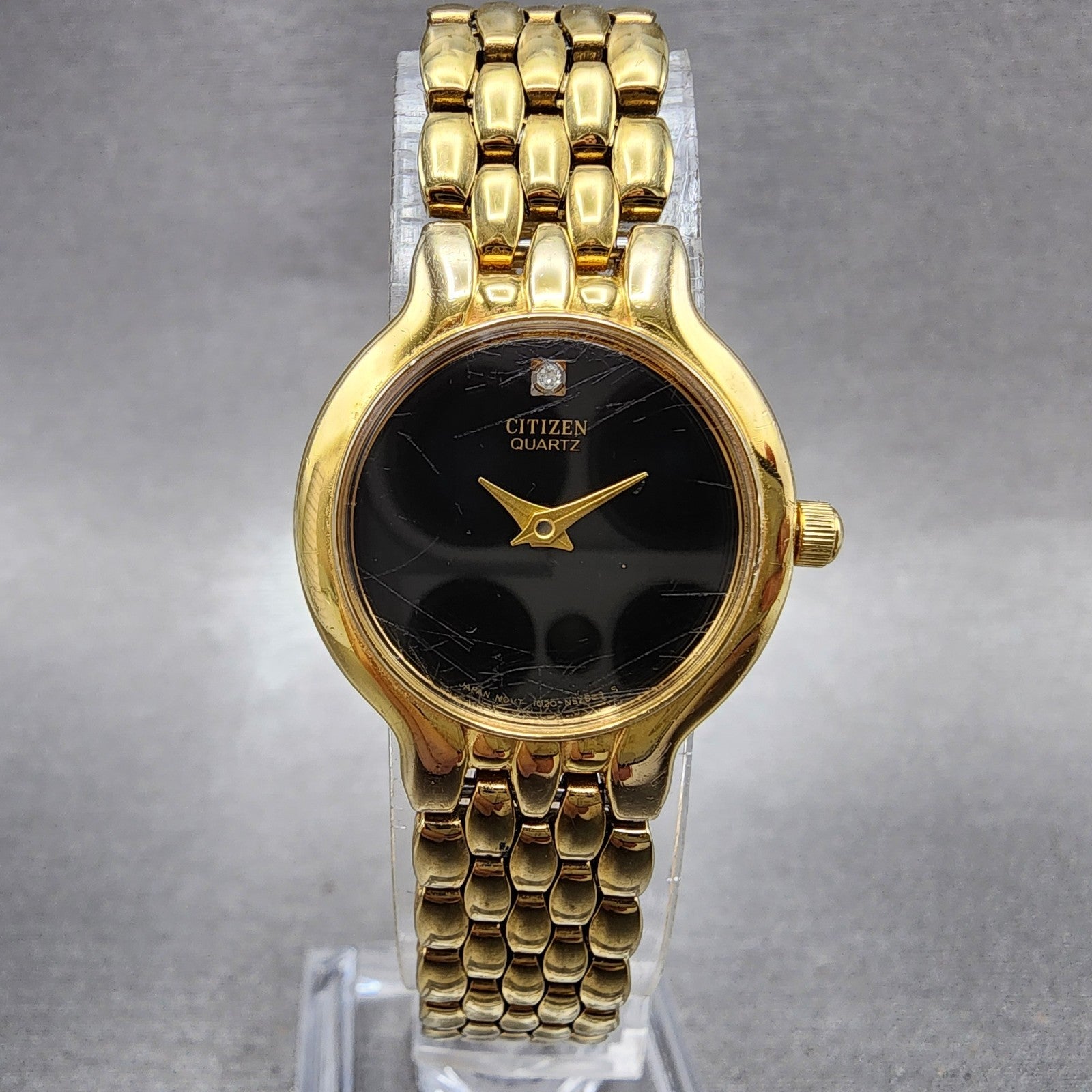 Citizen Watch Women 22mm Black Dial Gold Tone Round 1020S54554 New Battery0