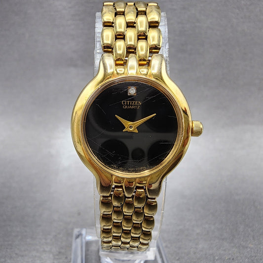 Citizen Watch Women 22mm Black Dial Gold Tone Round 1020S54554 New Battery0