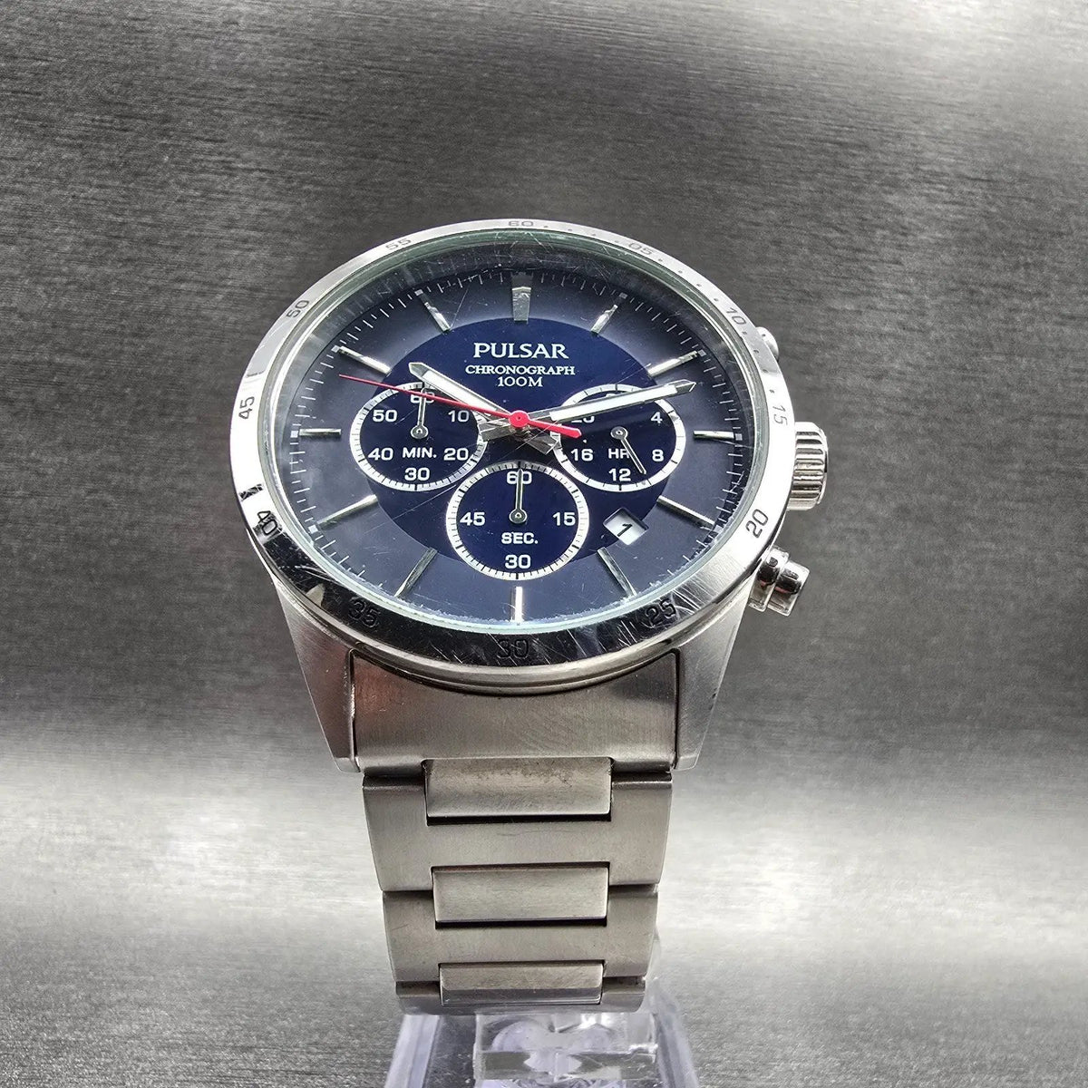 Pulsar Chronograph Watch Men 42mm Blue Dial Silver Tone Date VD53-X001 New Batt5