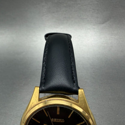 Seiko Watch Men 37mm Black Dial Gold Tone Daydate Round 7N43-9048 New Battery 7H4
