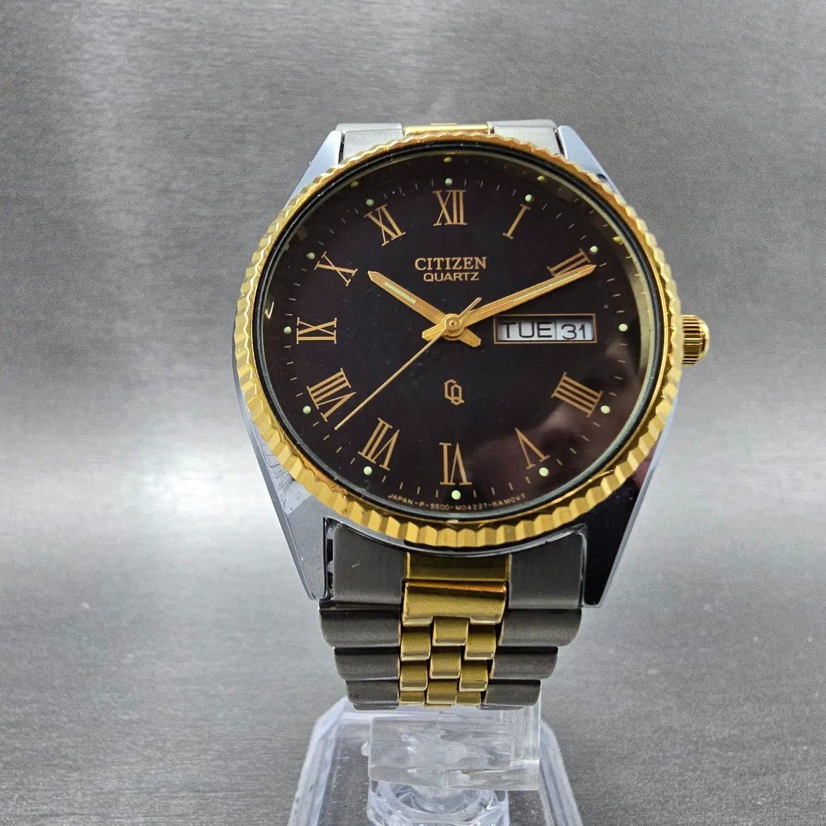 Citizen CQ President Watch Men 35mm Black Dial Two Tone Daydate Round New Batt5