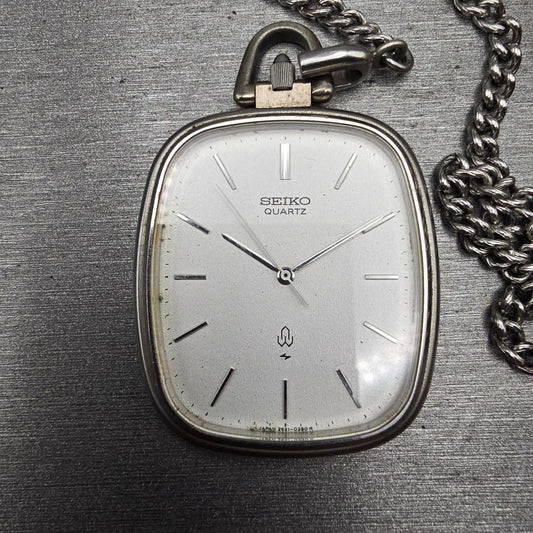 Seiko Pocket Watch Men 34mm Silver Dial Silver Tone Rectangle 2621-5190 New Batt0