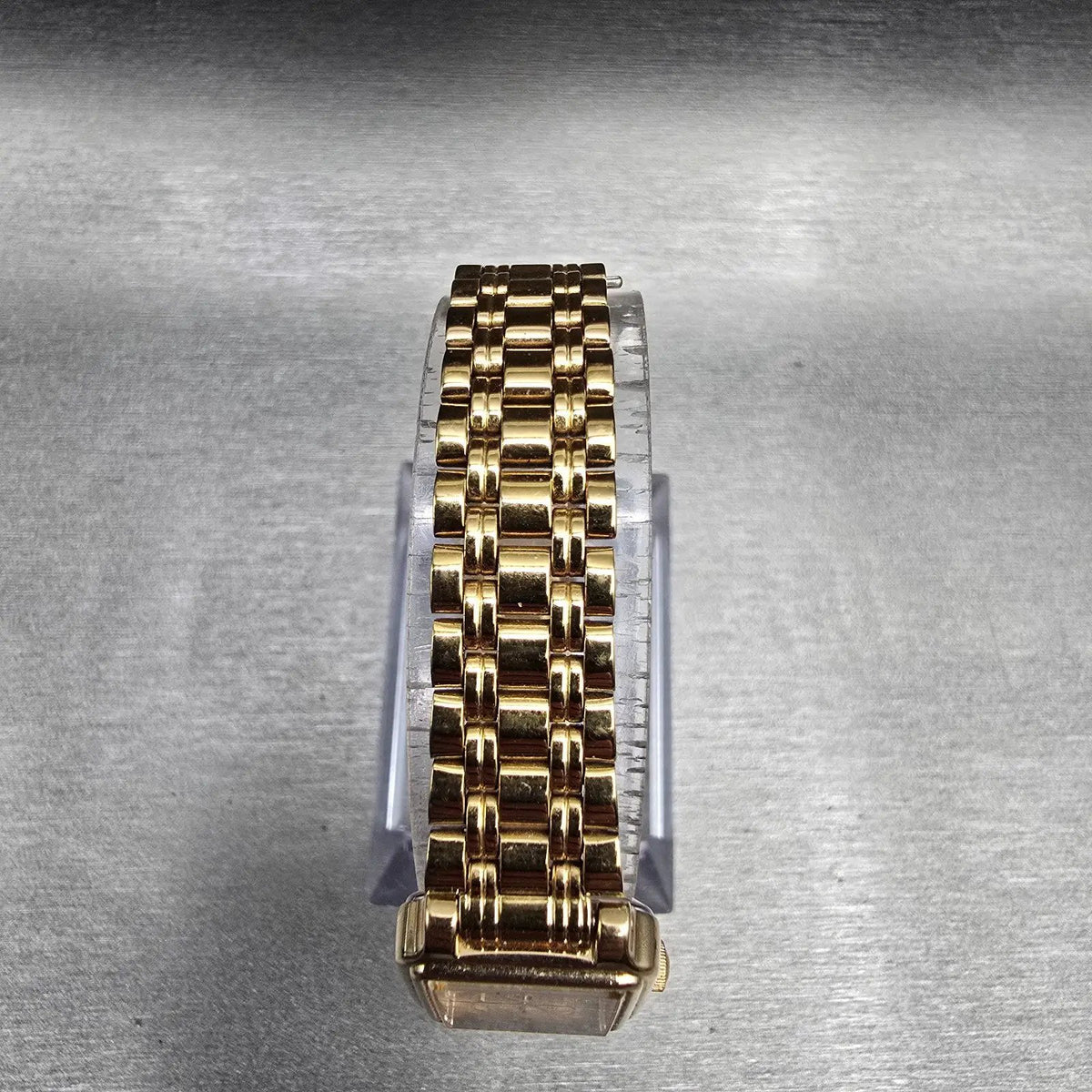 Seiko Tank Watch Women 17mm Champagne Dial Gold Rectangle V401-5129 NewBatt JEP44