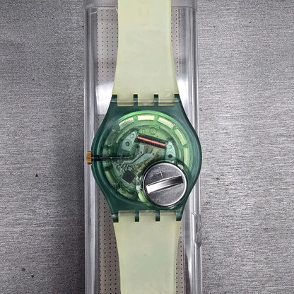 Swatch Sole Mio Watch Men 34mm Blue Dial Green Case GM124 New Battery NOS6