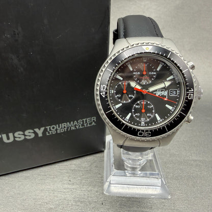 Stussy Tourmaster Chronograph Watch Men 40mm Black Dial Steel Date New Batt0