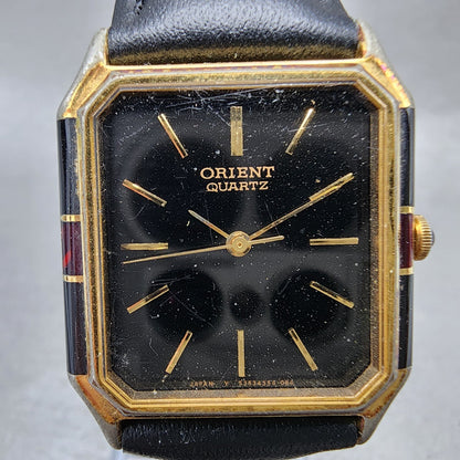 Orient Tank Watch Men 27mm Black Dial Black & Gold Tone I53543540 New Battery1