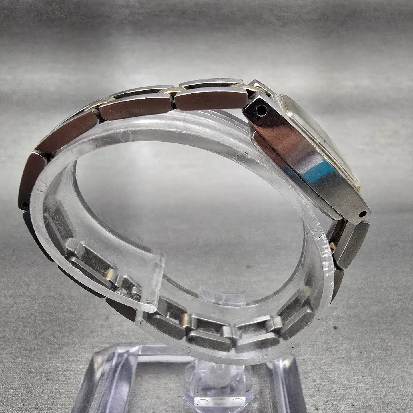 Seiko Watch Women 16mm Blue Dial Two Tone Rectangle Manual Wind 11-7509 Runs VTG8