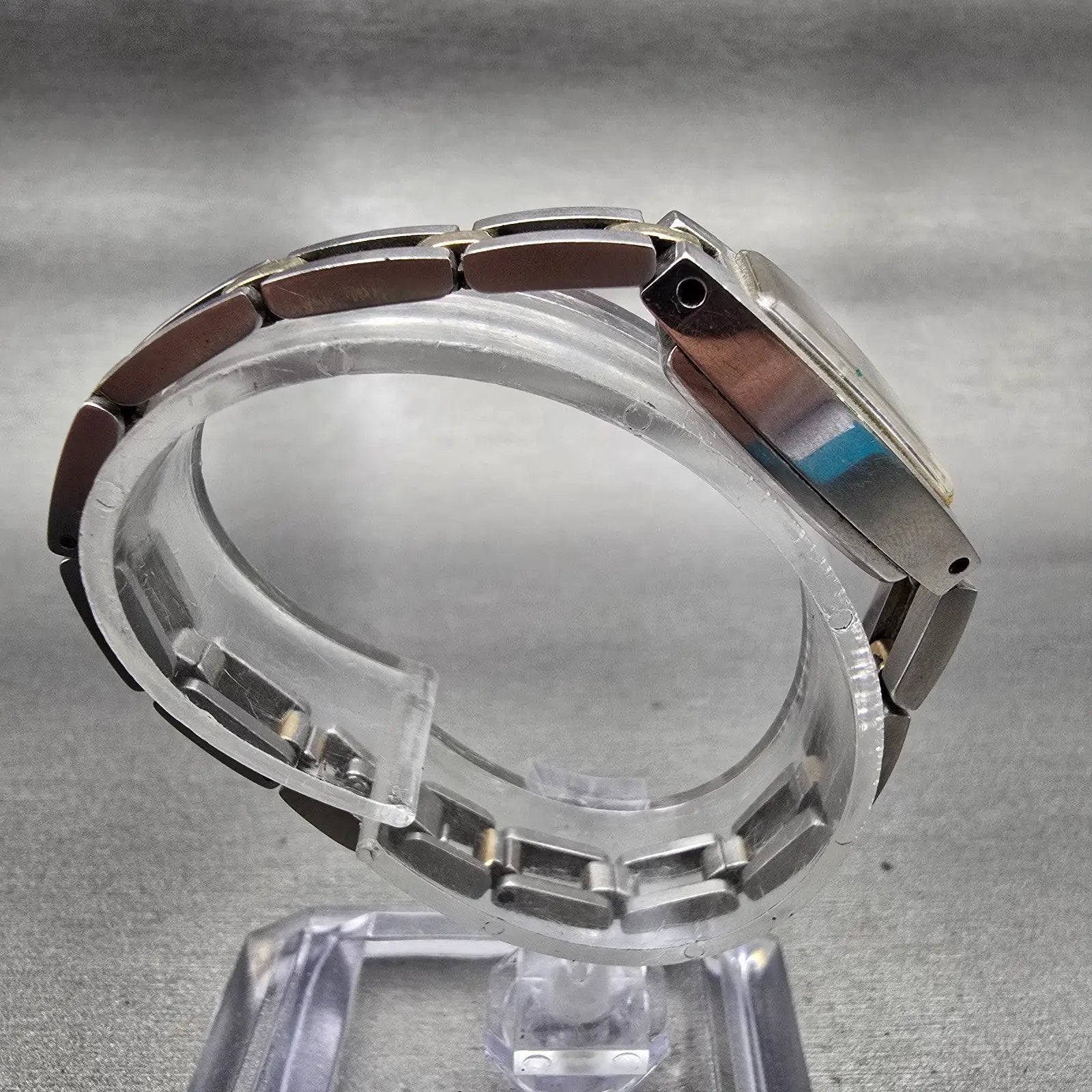 Seiko Watch Women 16mm Blue Dial Two Tone Rectangle Manual Wind 11-7509 Runs VTG8