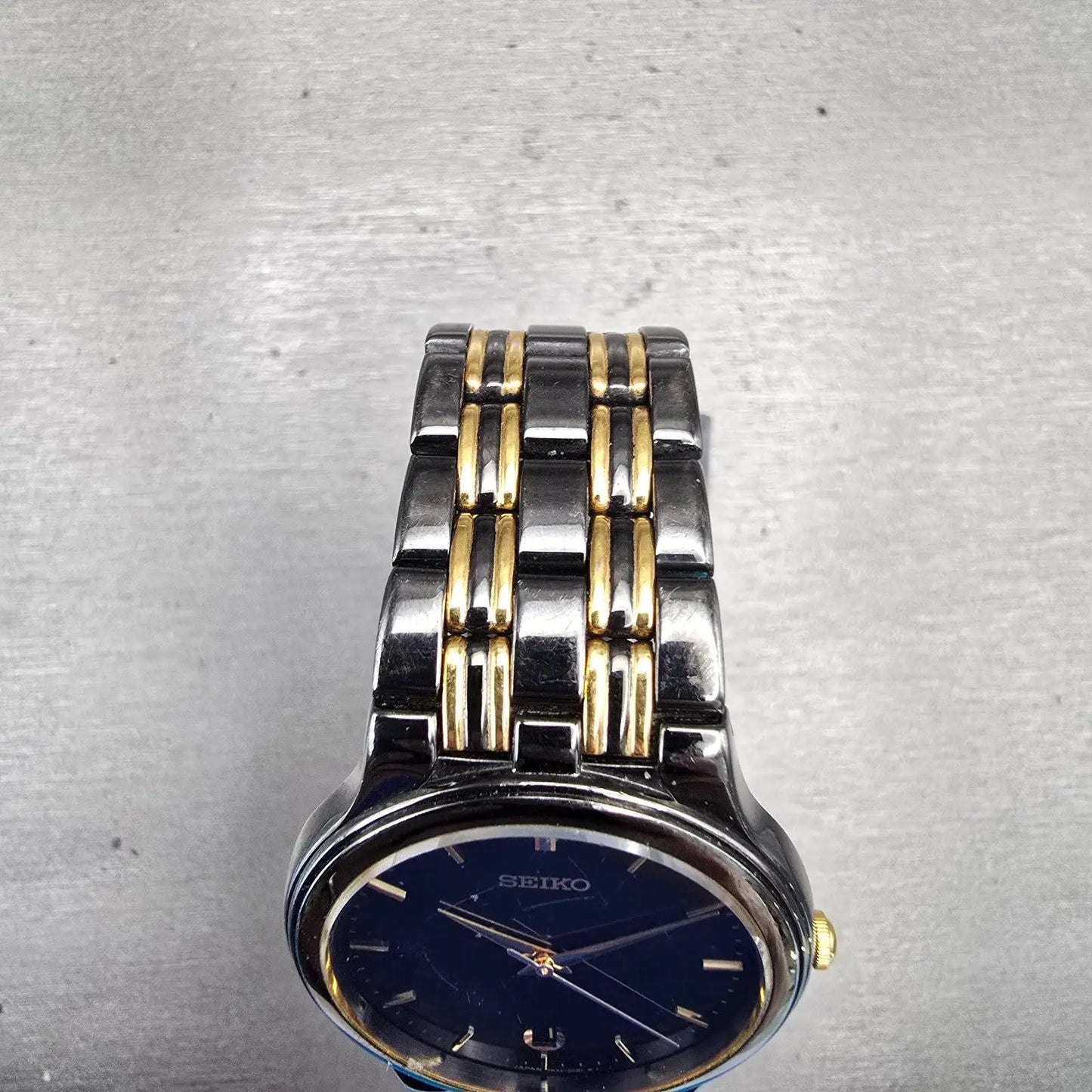 Seiko Watch Men 34mm Black Dial Two Tone Date Round 7N32-0059 New Battery VTG4