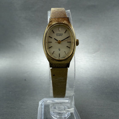 Citizen CQ Watch Women 18mm Champagne Dial Gold Tone Oval 4-752112 New Battery5
