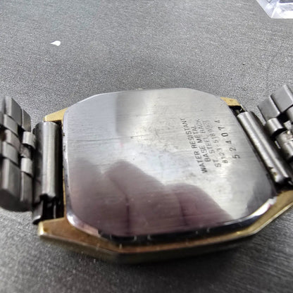 Seiko SQ Watch Men 31mm Gold Dial Gold Tone Daydate Rectangle 8123-5189 PARTS10