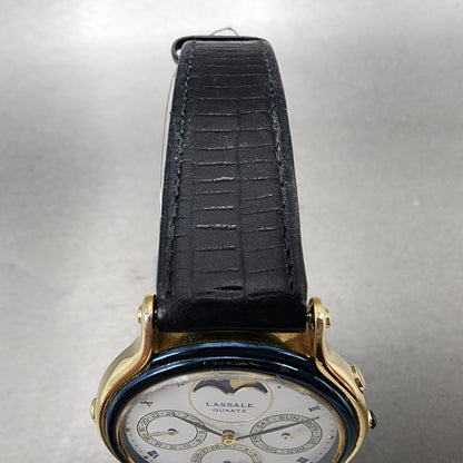 Seiko Lassale Moonphase Watch Men 34mm White Dial Gold Tone Daydate Round Newbat