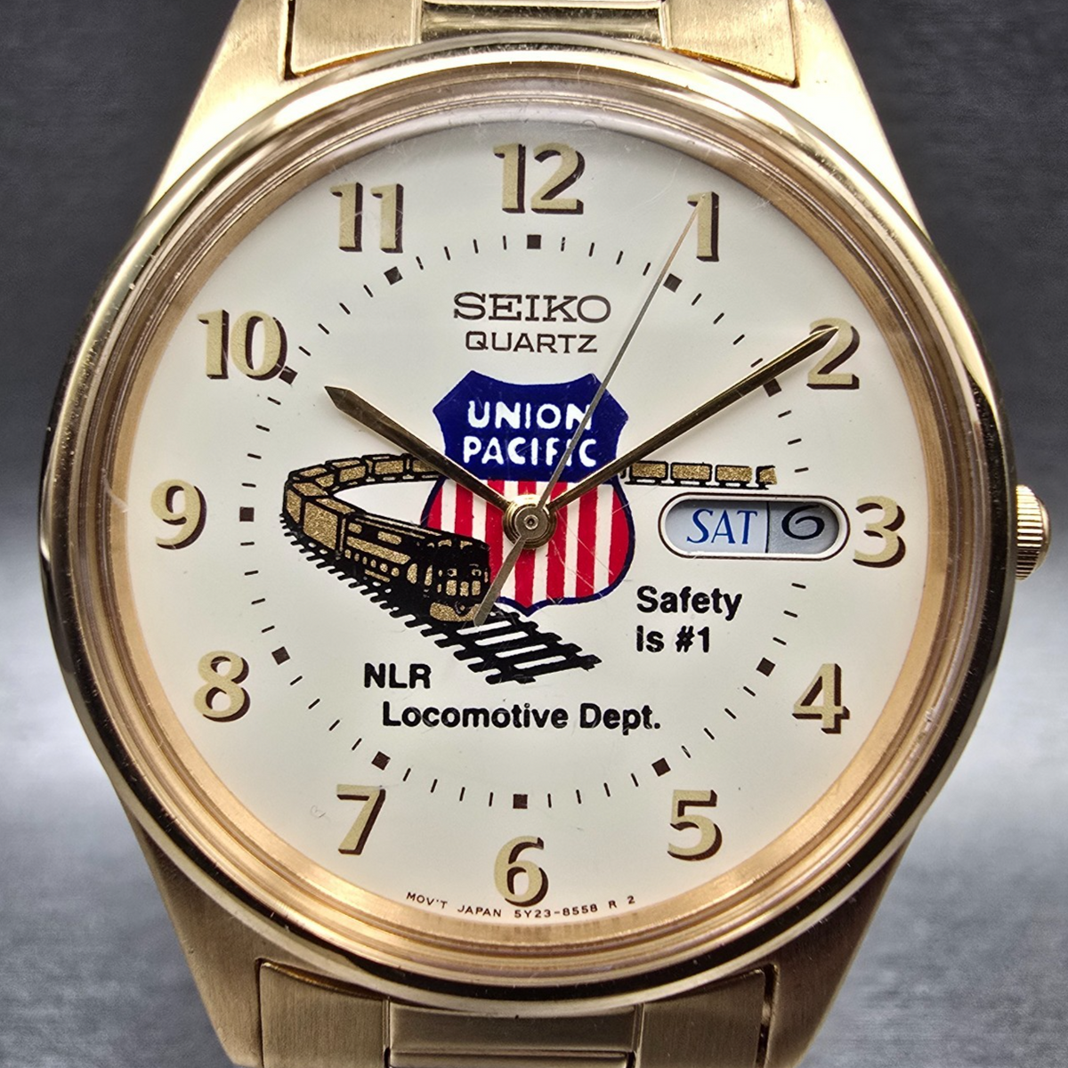 Seiko Union Pacific Watch Men 35mm Ivory Dial Gold Tone 5Y23-8049 New Battery1