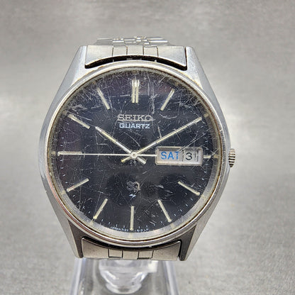 Seiko SQ Watch Men 35mm Black Dial Steel Daydate Round 7123-8460 PARTS