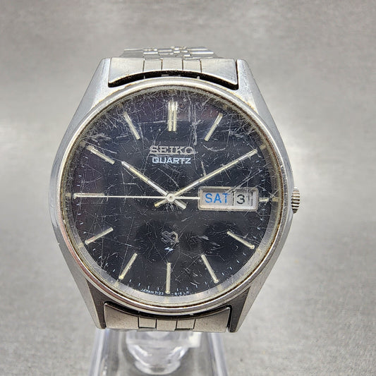 Seiko SQ Watch Men 35mm Black Dial Steel Daydate Round 7123-8460 PARTS