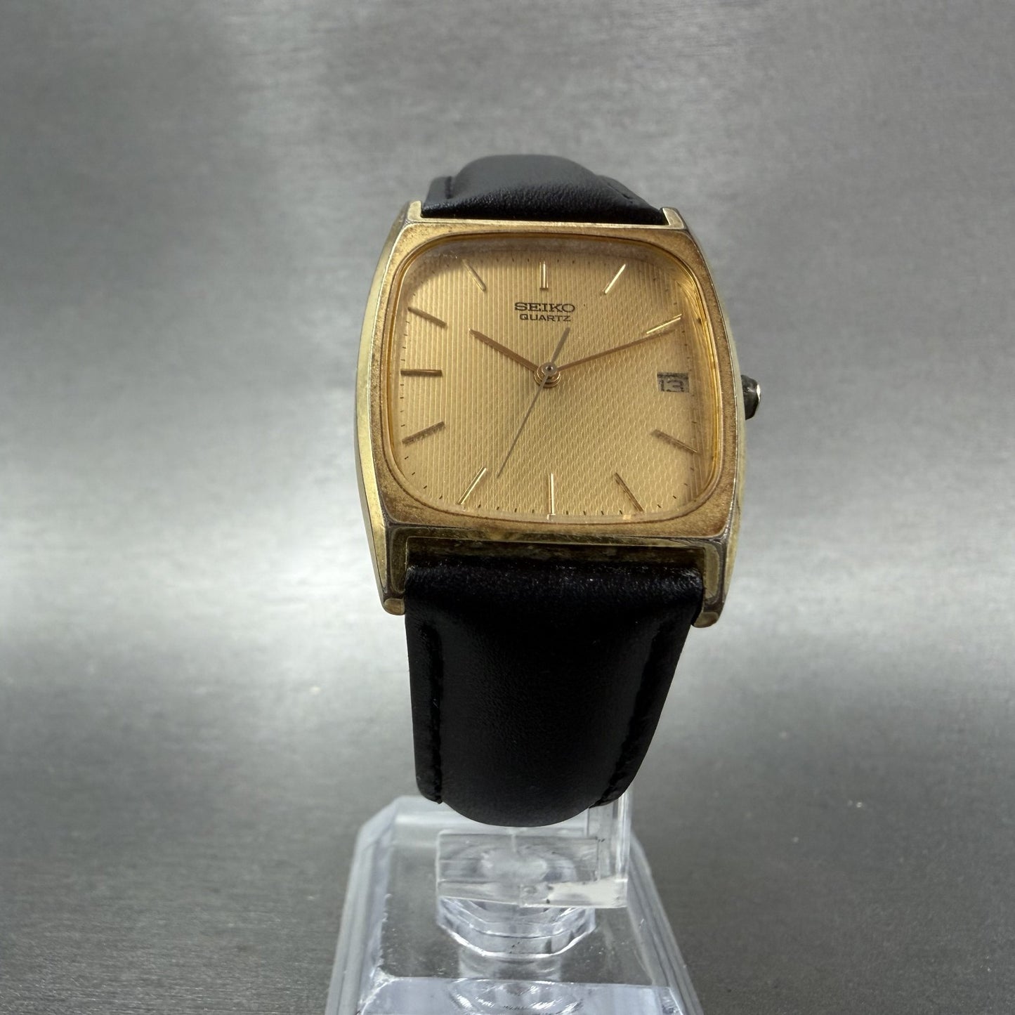 Seiko Tank Watch Men 28mm Champagne Dial Gold Tone Date 65325250 New Battery5