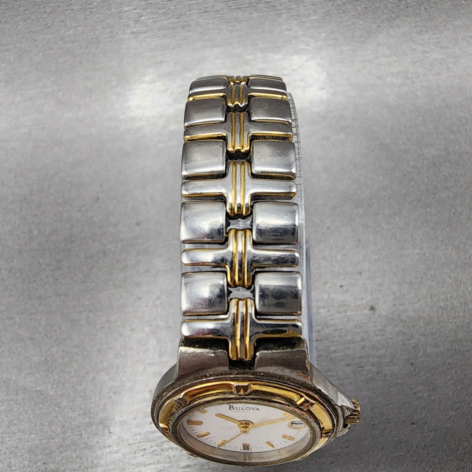 Bulova Watch Women Two Tone White Dial Date 25mm Round 98M36 New Battery4