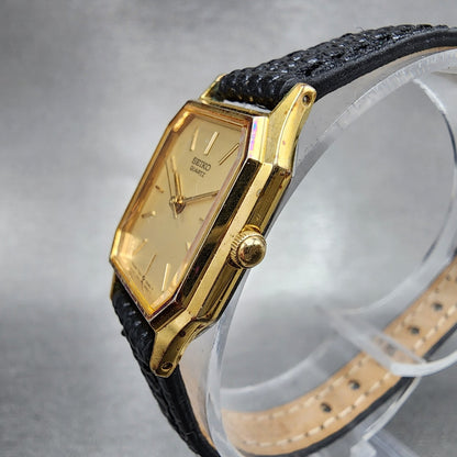 Seiko Watch Women 19mm Gold Dial Gold Tone Octagon 73215240 New Battery VTG2