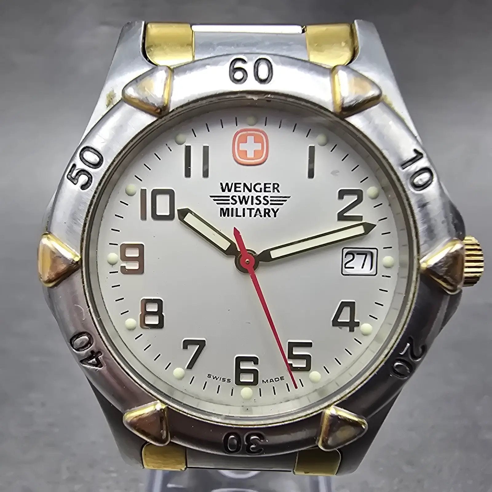 Wenger Swiss Military Watch Men 38mm Silver Dial Two Tone Date 79051 PARTS0